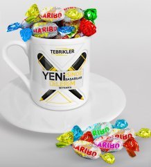 Kişiye Özel Yeni İşinde Başarılar Dilerim Türk Kahvesi Fincanı ve Haribo Şeker Hediye Seti-5