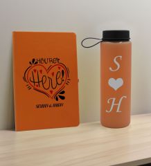 BK Gift Sevgiliye Özel İsimli Turuncu Defter ve Somon Cam Matara Hediye Seti-12, Sevgiliye Hediye, Sevgililer Günü, Yeni İş Hediyesi