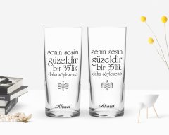 Kişiye Özel Renkli Baskılı Sesin Güzeldir Tasarımlı İkili Rakı Bardağı Seti-1