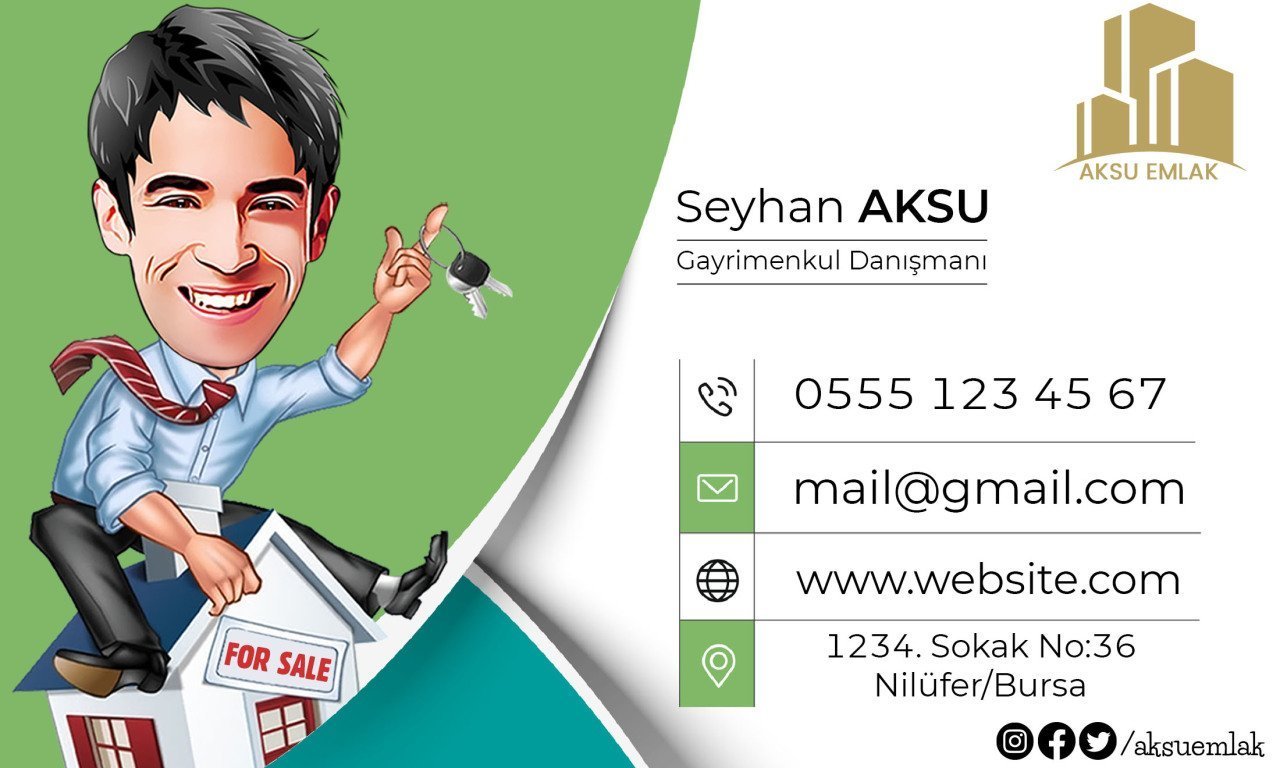 Kişiye Özel Emlak Karikatürlü Bitmeyen Kartvizit - Model 1