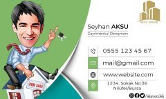 Kişiye Özel Emlak Karikatürlü Bitmeyen Kartvizit - Model 1