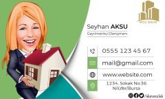 Kişiye Özel Emlak Karikatürlü Bitmeyen Kartvizit - Model 1