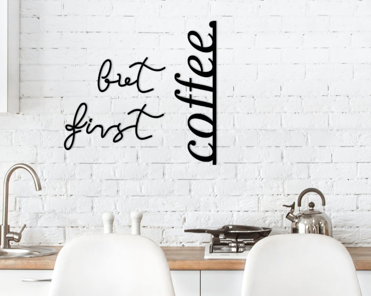 BK Home But First Coffee Ahşap Duvar Yazısı