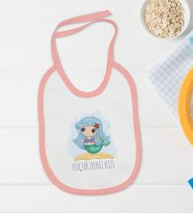 BK Kids Küçük Deniz Kızı Tasarımlı Pembe Bebek Body Zıbın ve Mama Önlüğü Hediye Seti-1