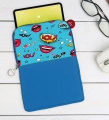 BK Gift Pop Art Tasarımlı Taşınabilir Koruyucu Tablet Kılıfı & Organizer Çanta - Mavi-6