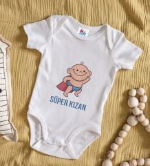 BK Kids Süper Kızan Tasarımlı Beyaz Bebek Body Zıbın-1