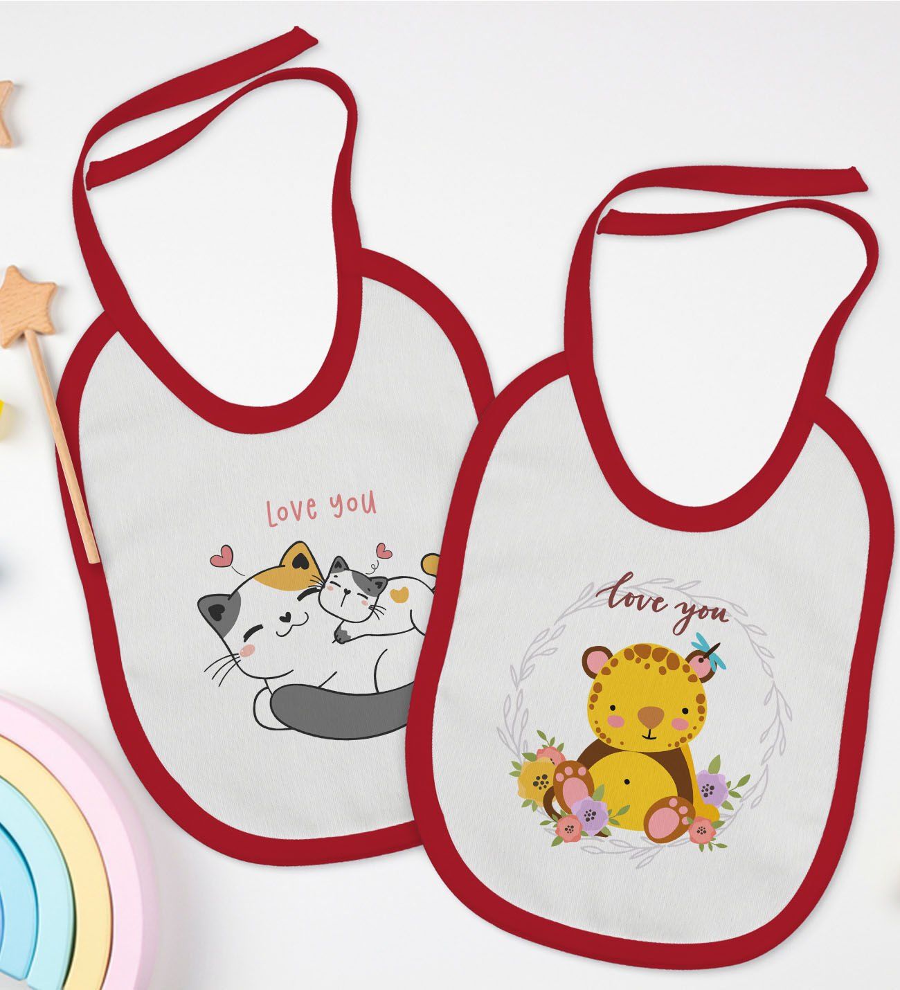 BK Kids Love You Tasarımlı 2’li Kırmızı Mama Önlüğü-1