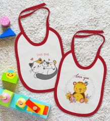 BK Kids Love You Tasarımlı 2’li Kırmızı Mama Önlüğü-1
