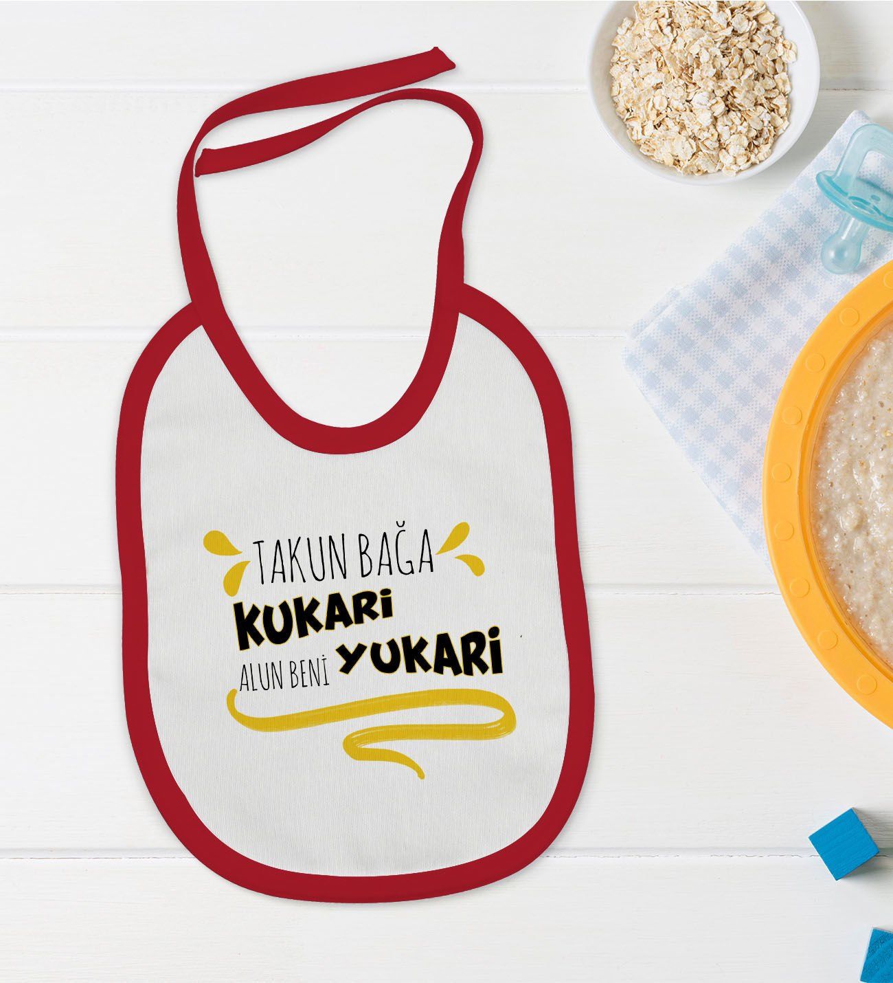 BK Kids Takun Bağa Kukari Tasarımlı Kırmızı Bebek Mama Önlüğü-1