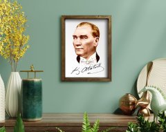 BK Home Atatürk Tasarımlı Doğal Masif Ahşap Çerçeveli Tablo 45x65cm-37