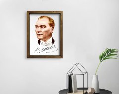 BK Home Atatürk Tasarımlı Doğal Masif Ahşap Çerçeveli Tablo 45x65cm-37