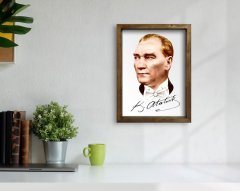 BK Home Atatürk Tasarımlı Doğal Masif Ahşap Çerçeveli Tablo 45x65cm-37