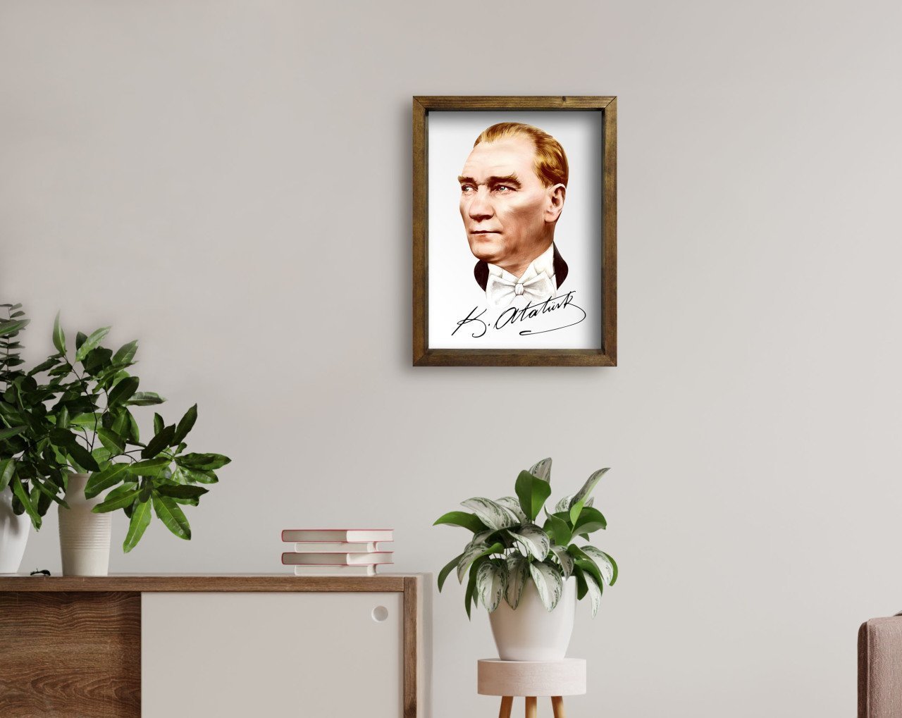 BK Home Atatürk Tasarımlı Doğal Masif Ahşap Çerçeveli Tablo 45x65cm-37