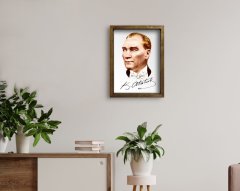 BK Home Atatürk Tasarımlı Doğal Masif Ahşap Çerçeveli Tablo 45x65cm-37