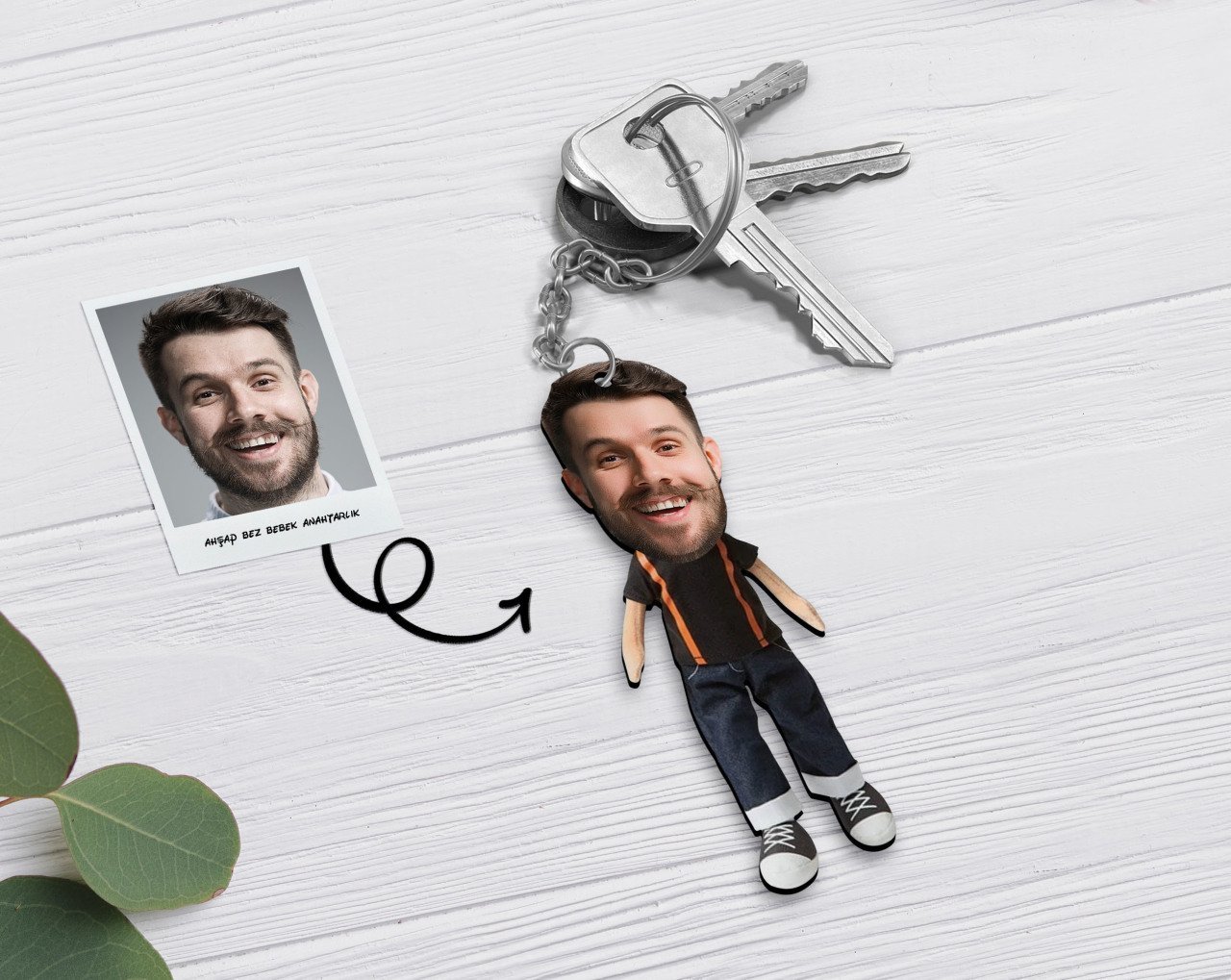 Kişiye Özel Erkek Ahşap Bez Bebek Anahtarlık-4
