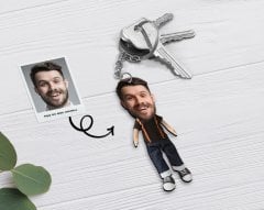 Kişiye Özel Erkek Ahşap Bez Bebek Anahtarlık-4