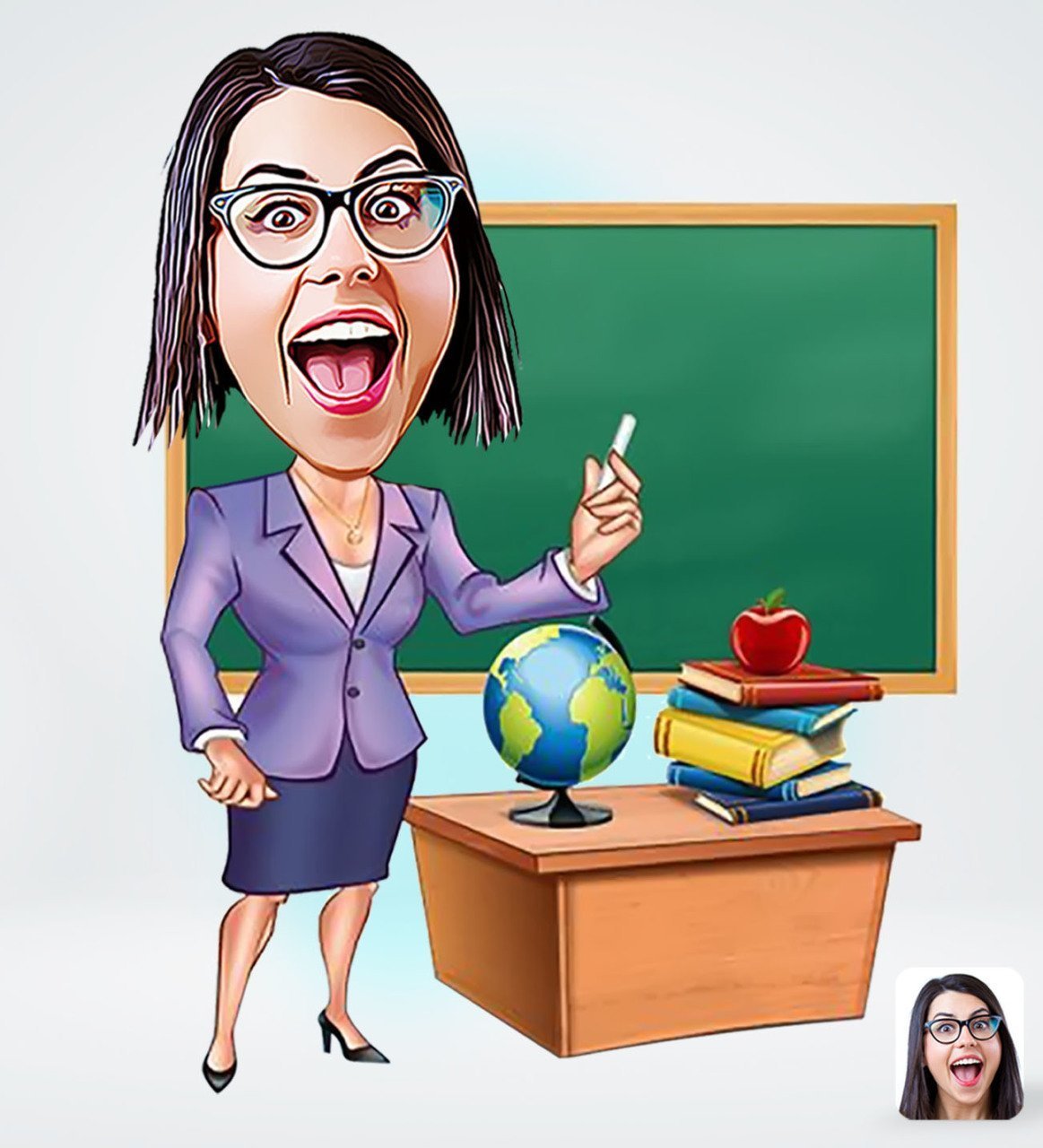 Kişiye Özel Kadın Öğretmen Tasarımlı Dijital Karikatür-1