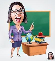 Kişiye Özel Kadın Öğretmen Tasarımlı Dijital Karikatür-1