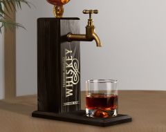 BK Gift Aynalı Altın Kabartma Musluklu Doğal Siyah(Ebony) Ahşap Viski Standı, Home Bar, İçecek Dispenseri, Ahşap İçecek Çeşmesi-5