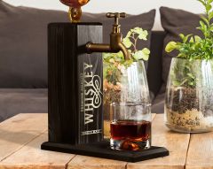 BK Gift Aynalı Altın Kabartma Musluklu Doğal Siyah(Ebony) Ahşap Viski Standı, Home Bar, İçecek Dispenseri, Ahşap İçecek Çeşmesi-5
