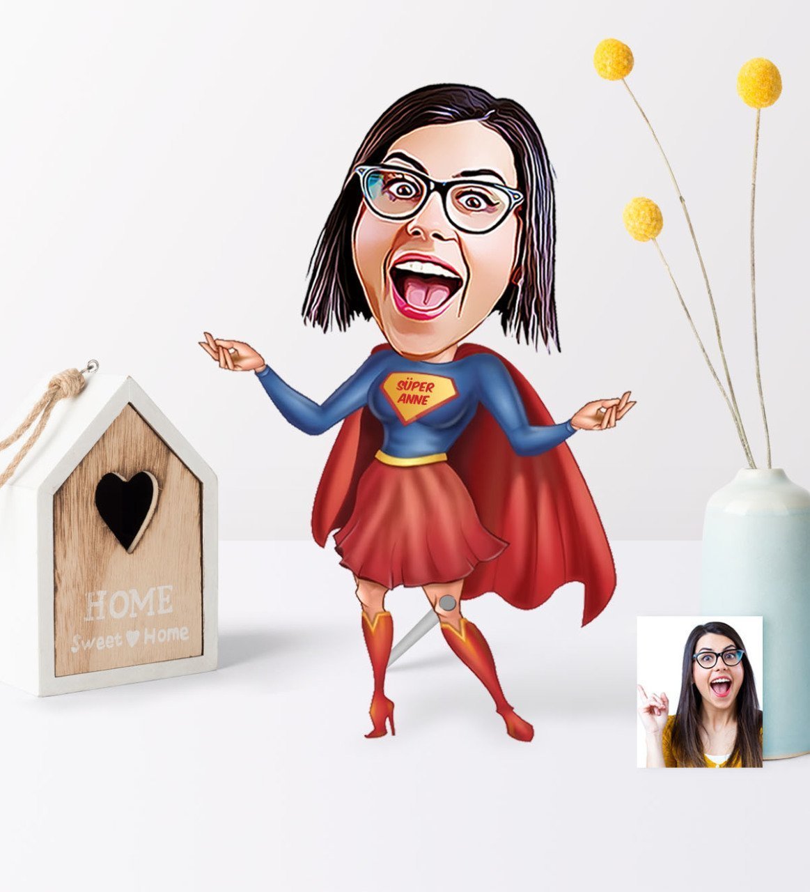 Kişiye Özel Süper Anne Karikatür Ahşap Biblo - 1