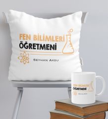 Kişiye Özel Fen Bilimleri Öğretmeni Temalı Yastık Kupa Seti - 4