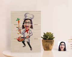Kişiye Özel Kadın Chef Karikatürlü Otantik Masaüstü Ahşap Palet Çerçeve-2