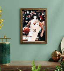Evcil Dostlara Özel Basketbol Oyuncusu Tasarımlı Portre Doğal Masif Ahşap Çerçeveli Tablo 45x65cm-2