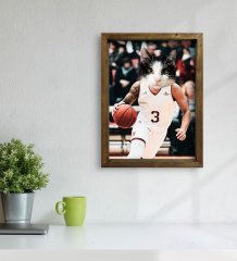 Evcil Dostlara Özel Basketbol Oyuncusu Tasarımlı Portre Doğal Masif Ahşap Çerçeveli Tablo 45x65cm-2