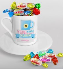 Kişiye Özel Yeni İşinde Başarılar Dilerim Türk Kahvesi Fincanı ve Haribo Şeker Hediye Seti-4