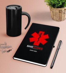 Kişiye Özel Eczane Siyah Defter Kalem Termos Mug Seti-3