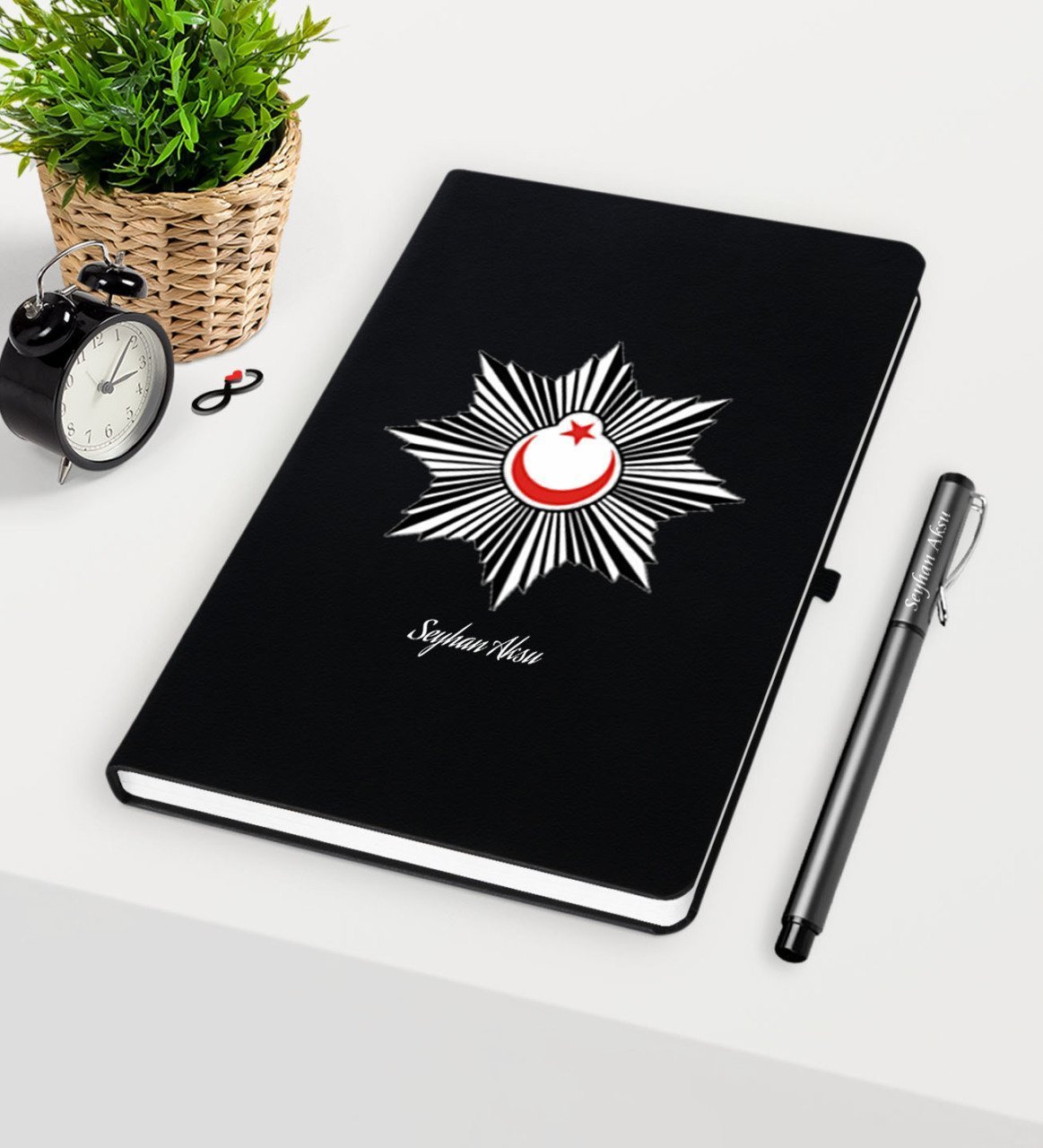 Kişiye Özel Polis Temalı Siyah Defter Kalem Seti - 1