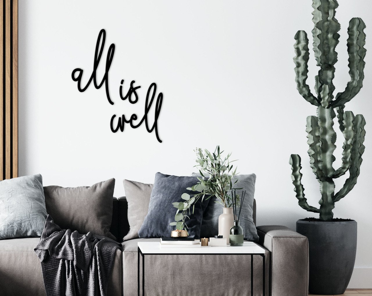 BK Home All Is Well Ahşap Duvar Yazısı