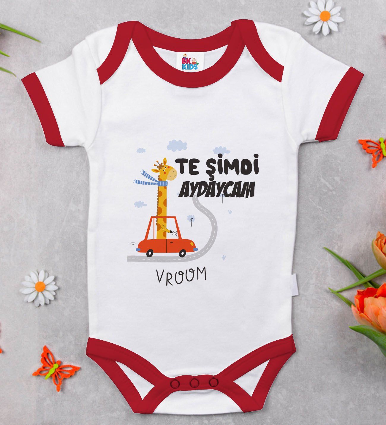 BK Kids Te Şindi Koparcam Tasarımlı Kırmızı Bebek Body Zıbın-1