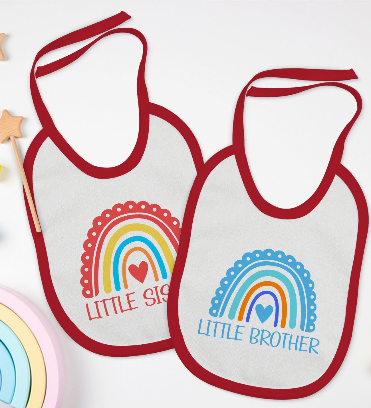 BK Kids Little Sister ve Brother Tasarımlı 2’li Kırmızı Mama Önlüğü-1