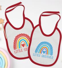 BK Kids Little Sister ve Brother Tasarımlı 2’li Kırmızı Mama Önlüğü-1