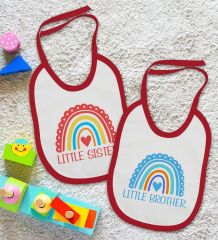 BK Kids Little Sister ve Brother Tasarımlı 2’li Kırmızı Mama Önlüğü-1