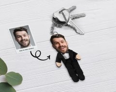 Kişiye Özel Erkek Ahşap Bez Bebek Anahtarlık-3