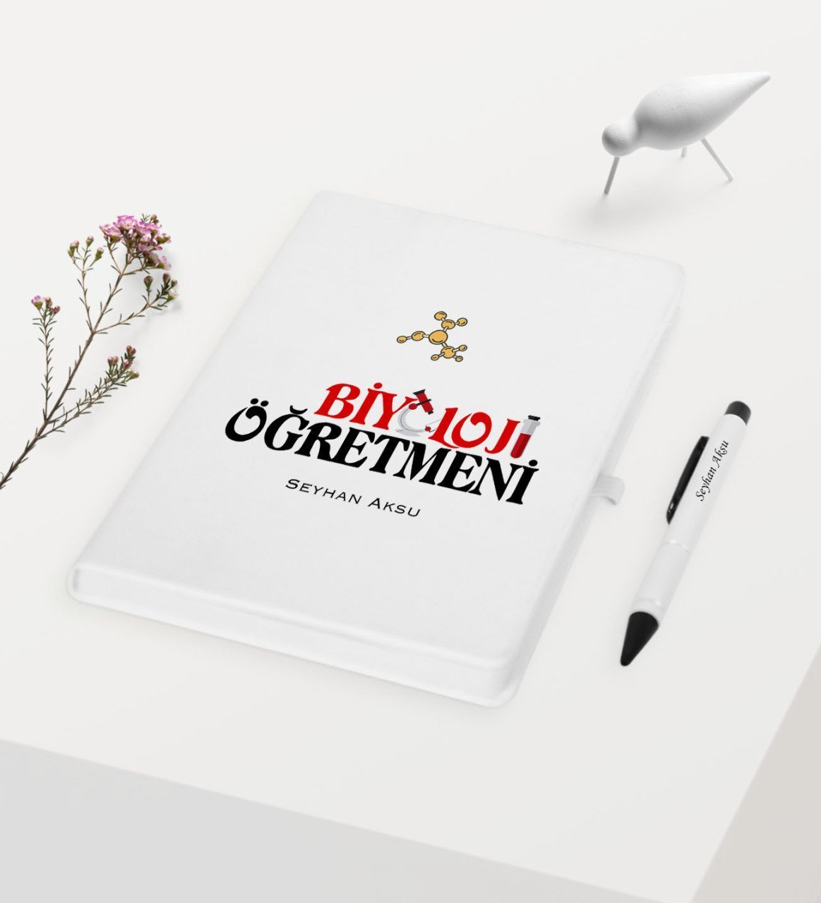 Kişiye Özel Biyoloji Öğretmeni Temalı Beyaz Defter Kalem Hediye Seti - 1