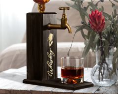 BK Gift Aynalı Altın Kabartma Musluklu Doğal Siyah(Ebony) Ahşap Viski Standı, Home Bar, İçecek Dispenseri, Ahşap İçecek Çeşmesi-4