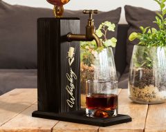 BK Gift Aynalı Altın Kabartma Musluklu Doğal Siyah(Ebony) Ahşap Viski Standı, Home Bar, İçecek Dispenseri, Ahşap İçecek Çeşmesi-4