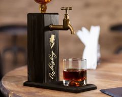 BK Gift Aynalı Altın Kabartma Musluklu Doğal Siyah(Ebony) Ahşap Viski Standı, Home Bar, İçecek Dispenseri, Ahşap İçecek Çeşmesi-4