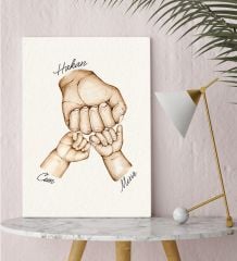 BK Gift Kişiye Özel Baba ve Çocuklar El Tasarımlı Kanvas Tablo-2 30x50, Babaya Hediye, Yeni Doğum Hediyesi
