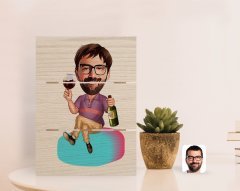 Kişiye Özel Erkek Karikatürlü Otantik Masaüstü Ahşap Palet Çerçeve-2