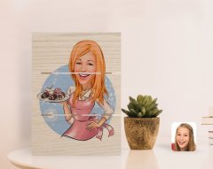 Kişiye Özel Kadın Aşçı Karikatürlü Otantik Masaüstü Ahşap Palet Çerçeve-4
