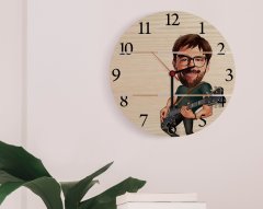 Kişiye Özel Erkek Gitarist Karikatürlü Otantik Ahşap Palet Saat-1