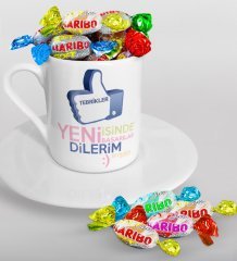 Kişiye Özel Yeni İşinde Başarılar Dilerim Türk Kahvesi Fincanı ve Haribo Şeker Hediye Seti-3