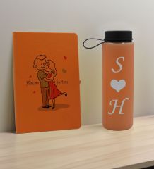 BK Gift Sevgiliye Özel İsimli Turuncu Defter ve Somon Cam Matara Hediye Seti-10, Sevgiliye Hediye, Sevgililer Günü, Yeni İş Hediyesi