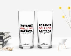 Kişiye Özel Renkli Baskılı Rotamız Belli De Tasarımlı İkili Rakı Bardağı Seti-1