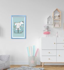 BK Home Tatlı Fil Tasarımlı Dekoratif Mavi Ahşap Çerçeveli Çocuk Odası Tablo-2